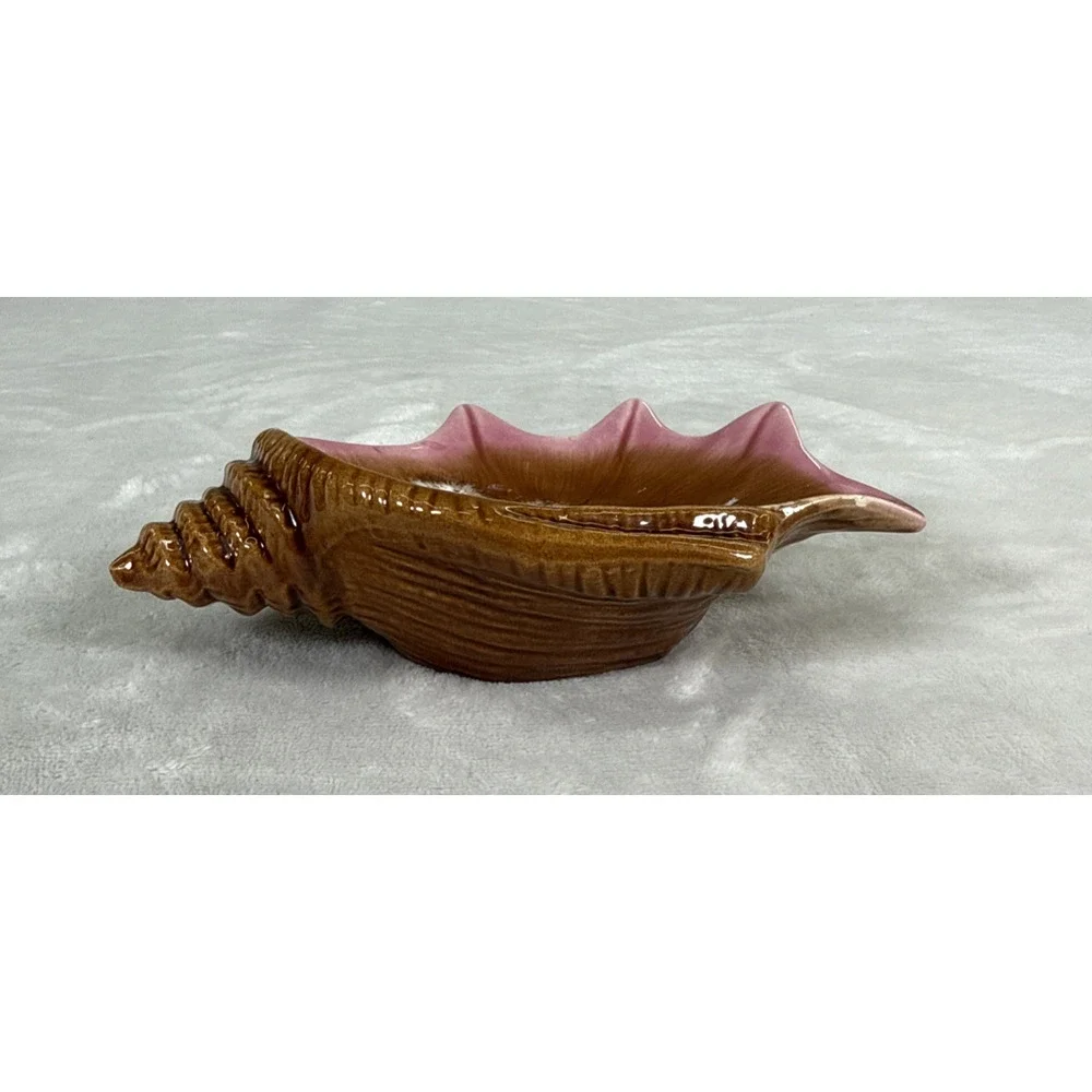 Studio Pottery Sea Shell Candy Trinket Dish Brown & Pink Glazed Benefits Charity